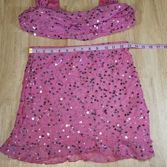Pink Sequin Crop Top Skirt Set - Picture 12 of 13